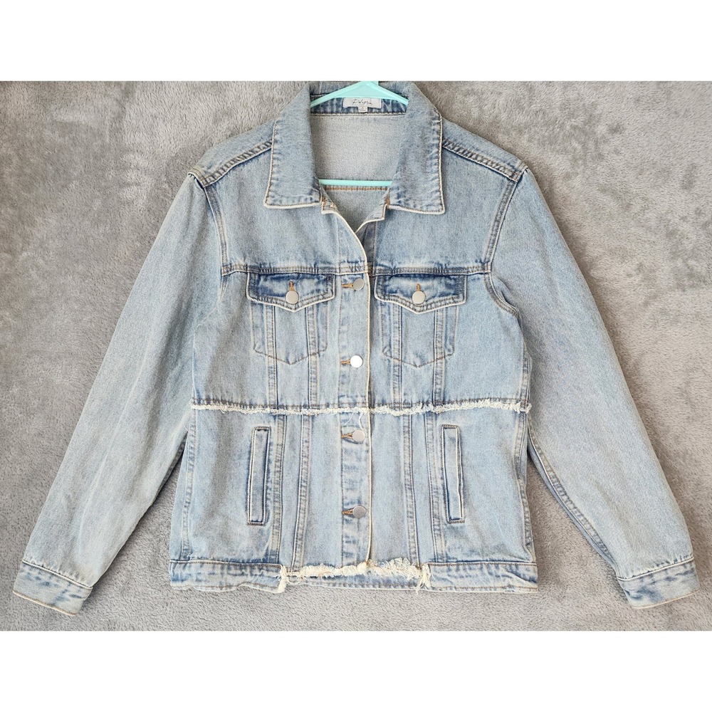 Polagram Jean Jacket Womens Small Light Wash Frayed Hem Denim Trucker Preppy